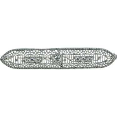 14K Art Deco Diamond Filigree Ornate Bar Pendant/… - image 1
