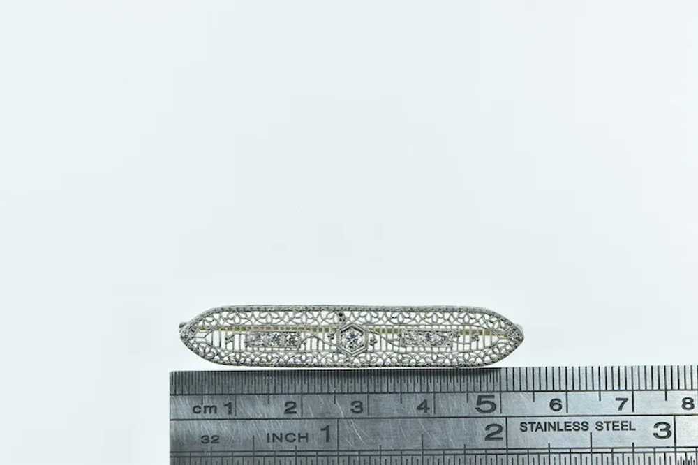14K Art Deco Diamond Filigree Ornate Bar Pendant/… - image 4