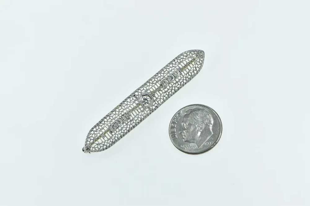 14K Art Deco Diamond Filigree Ornate Bar Pendant/… - image 5