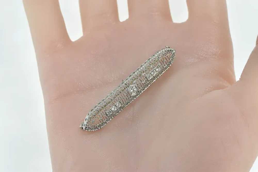 14K Art Deco Diamond Filigree Ornate Bar Pendant/… - image 6