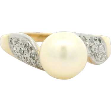 Solid 14k Yellow Gold 7mm White Cultured Pearl & D