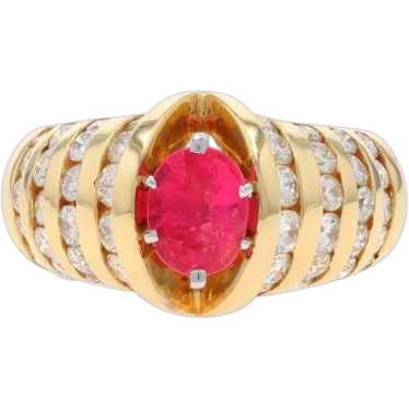 Yellow Gold Pink Spinel Diamond Ring - 14k Oval 2.