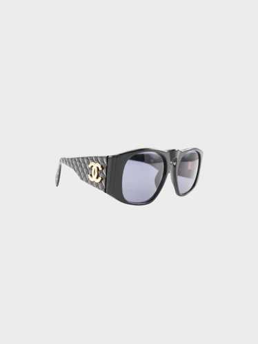 Chanel 2000s Black Coco Mark Matelasse Sunglasses