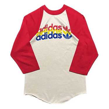 80s Adidas 3-Stripe Print Raglan 3/4 Sleeve T-shir