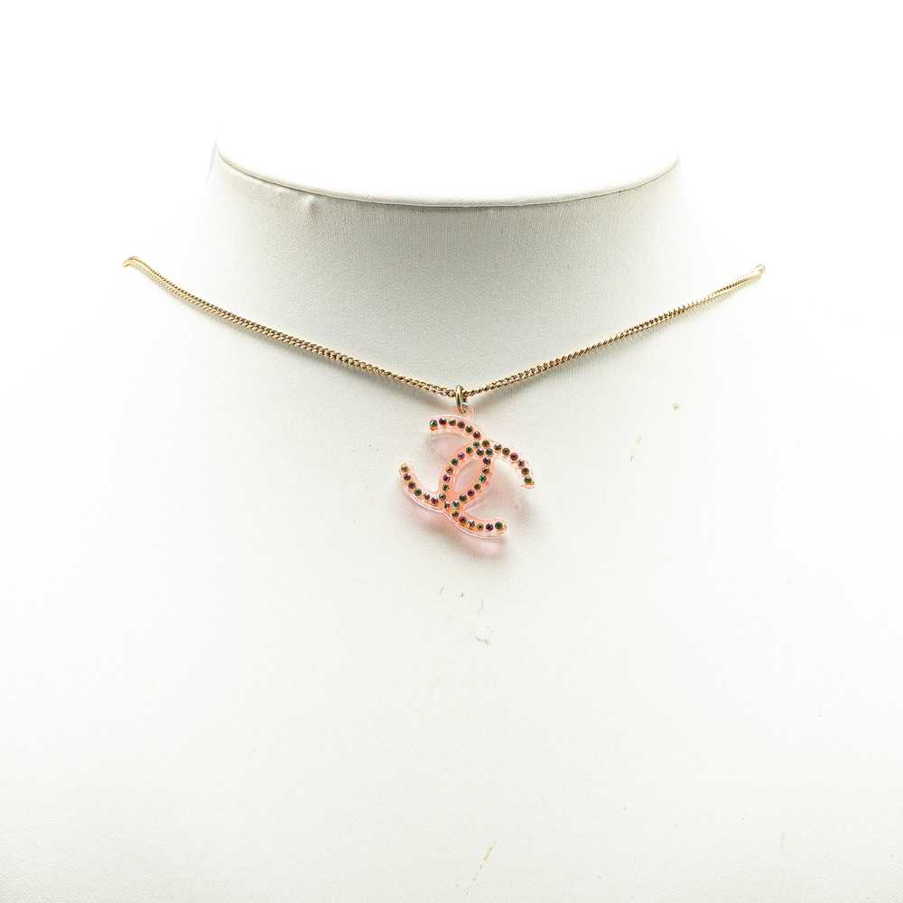Chanel Gold Gold Plated Resin Crystal Pendant Nec… - image 4