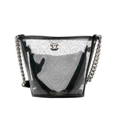 Chanel Black Crumpled Calfskin PVC Camellia Bucket