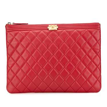 Chanel Red Medium Quilted Caviar Boy O Case Clutch