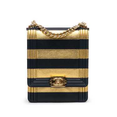 Chanel Gold Paris-New York North South Boy Flap Cr