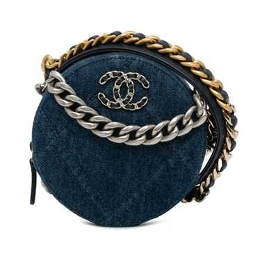 Chanel Blue Denim 19 Round Clutch with Chain Satch