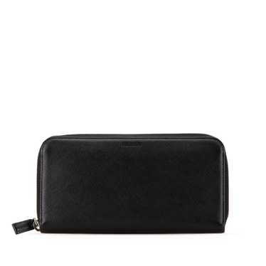 Prada Black Saffiano Zip Around Wallet