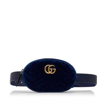 Gucci Blue GG Marmont Matelasse Velvet Belt Bag