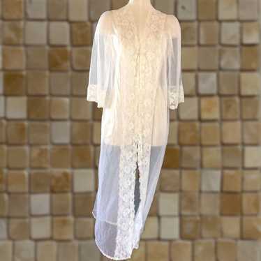 Vintage Romance Lace Womens Robe Small White Sheer