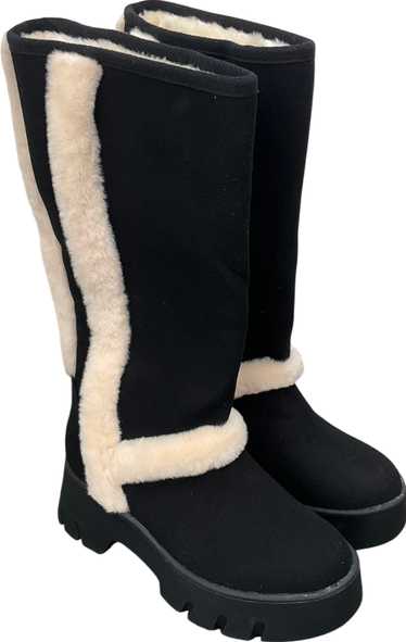 Ego Black Chunky Sole Boots With Faux Fur Trim UK 