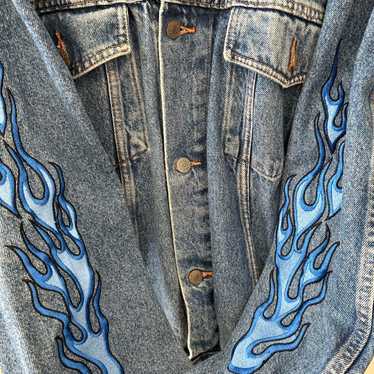 Denim jacket with flame embroidery