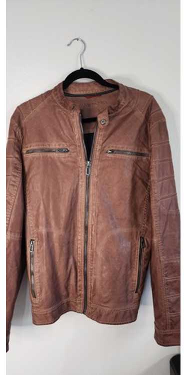 Mens Angelo Litrico Size L Brown Genuine Leather Zip Up Coat