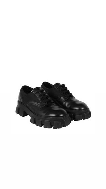 Prada Monolith Lace Up Derbys Black Leather Nylon 