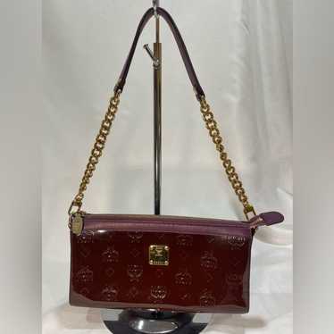 MCM Burgundy Patent Leather Shoulder Bag