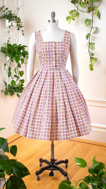 NEW ⭐️ 1950s Geometric Cotton Shirtwaist Dress | s