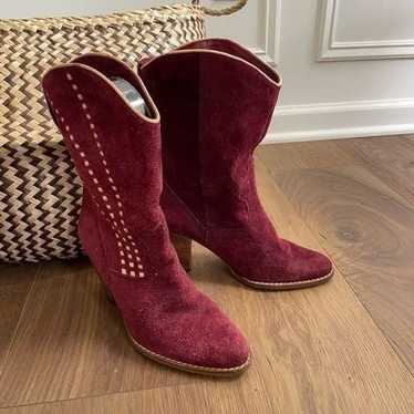 Vintage 80s Buskens Brazil Dakota Burgundy Suede … - image 1