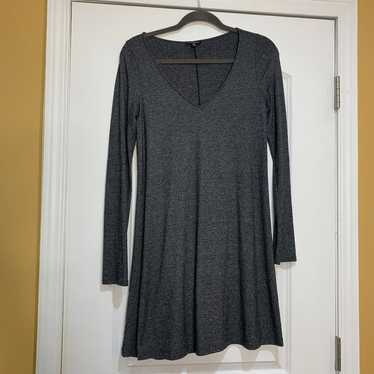 Express Gray V Neck Long Sleeve Swing Dress Size S