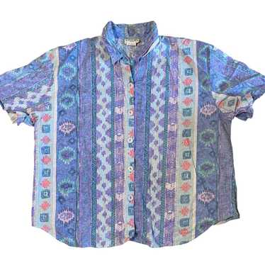 Womens Vintage Plus Size Western Aztec Print Shirt