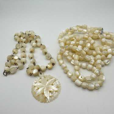 Two Vintage Mother Of Pearl Necklaces And A Mother