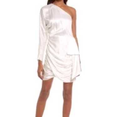 White satin one shoulder mini dress