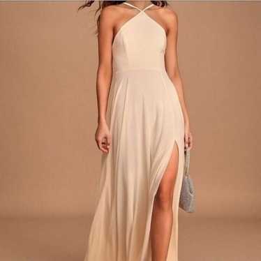 LULUS Absolutely Breathtaking Cream Halter Maxi Dr