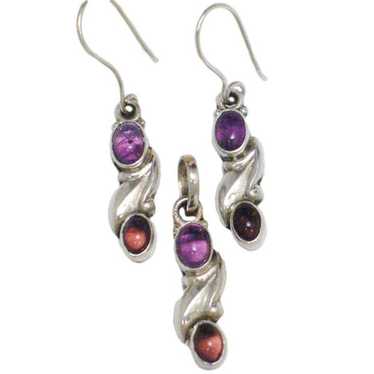 Earrings & Pendant Amethyst Stone Silver