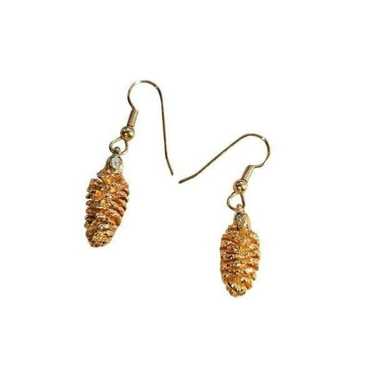 Vintage 24k Gold Dipped Pinecone Earrings - image 1