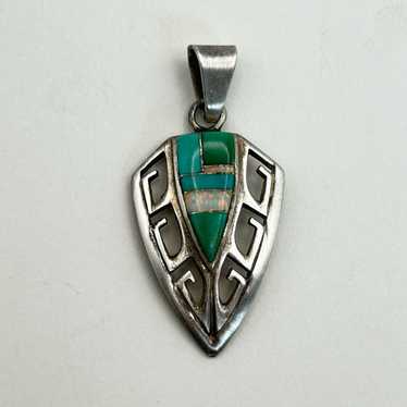 Southwestern Turquoise and Opal Pendant Sterling S