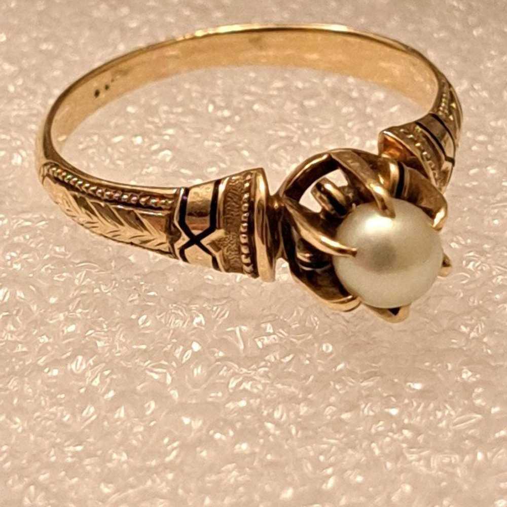 Antique Victorian 14k Gold Enamel Pearl Solitaire… - image 1