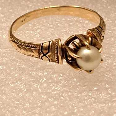 Antique Victorian 14k Gold Enamel Pearl Solitaire… - image 1