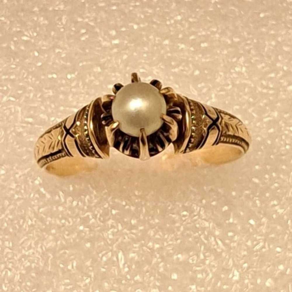 Antique Victorian 14k Gold Enamel Pearl Solitaire… - image 3