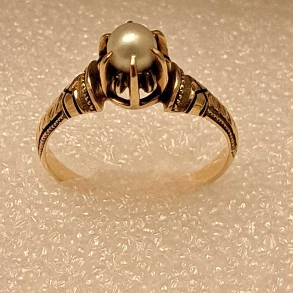 Antique Victorian 14k Gold Enamel Pearl Solitaire… - image 4