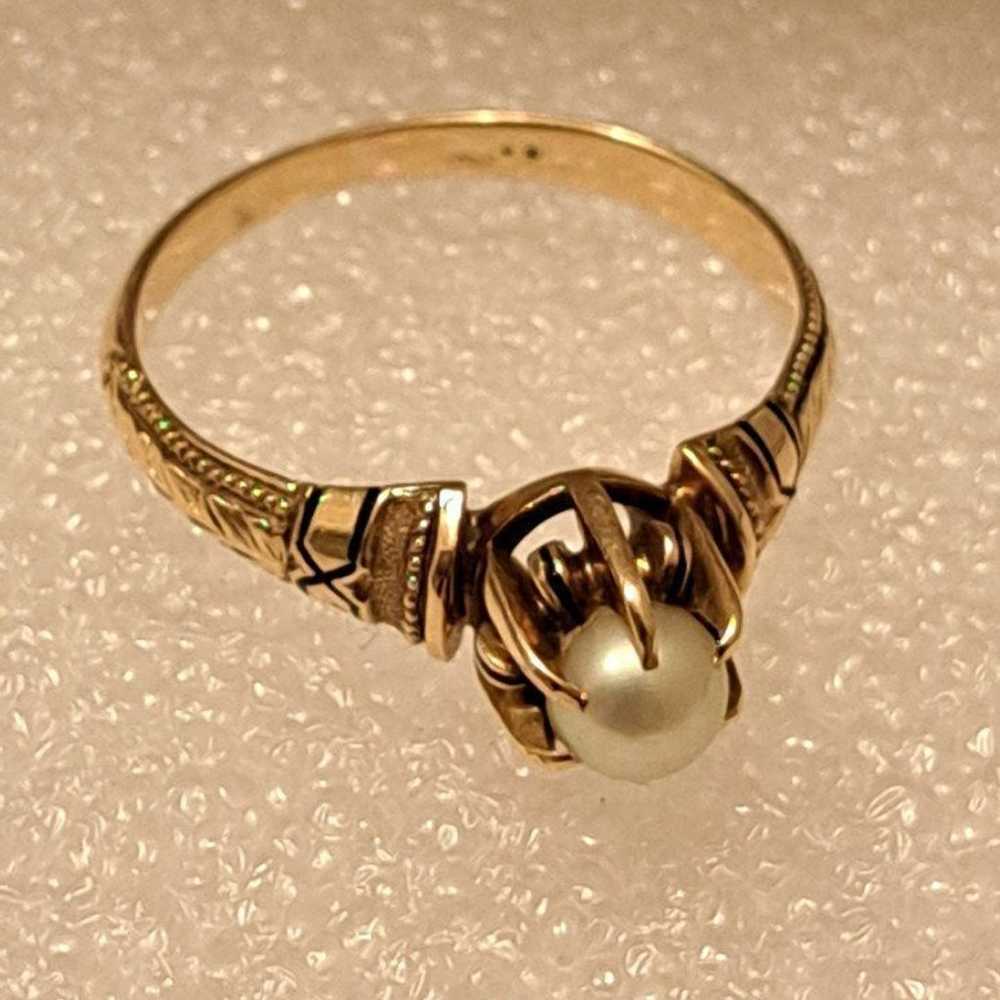 Antique Victorian 14k Gold Enamel Pearl Solitaire… - image 5