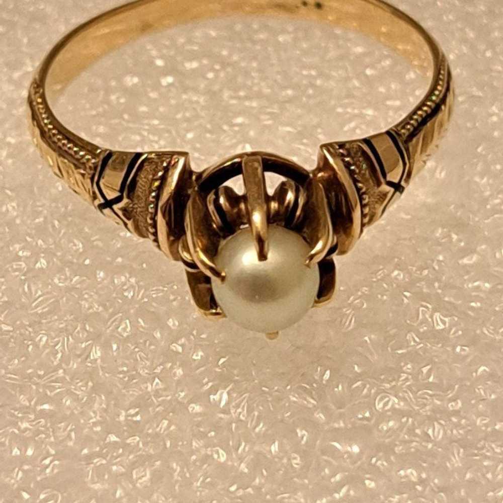 Antique Victorian 14k Gold Enamel Pearl Solitaire… - image 6