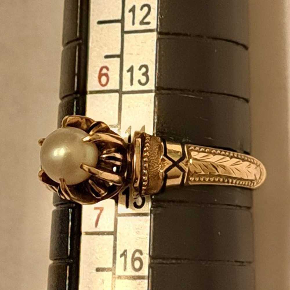 Antique Victorian 14k Gold Enamel Pearl Solitaire… - image 9