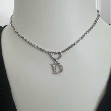 Dior D Logo Rhinestone Silver　Necklace Christian Dior Rhinestone 