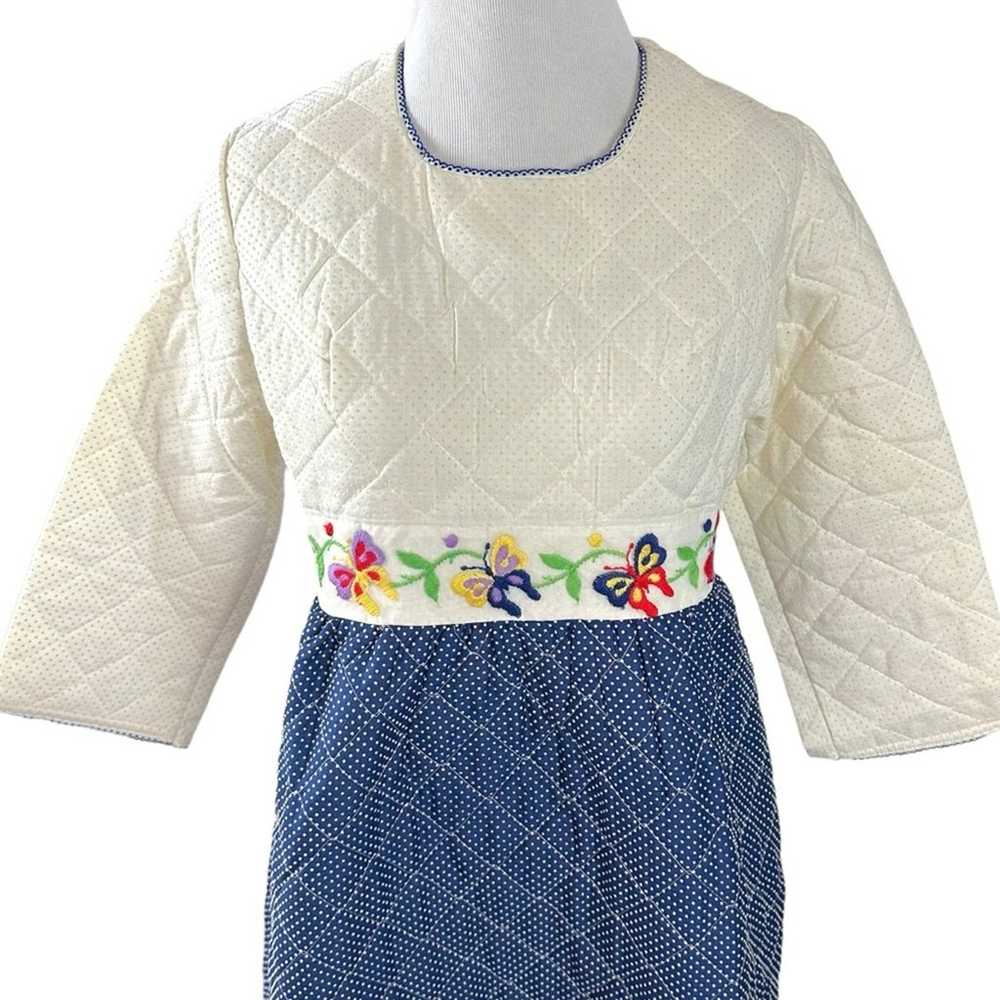 Vintage 60s Quilted Embroidered Hostess Maxi Dres… - image 3