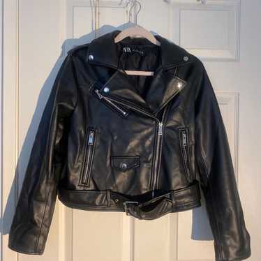 Zara Black faux Leather Biker Jacket