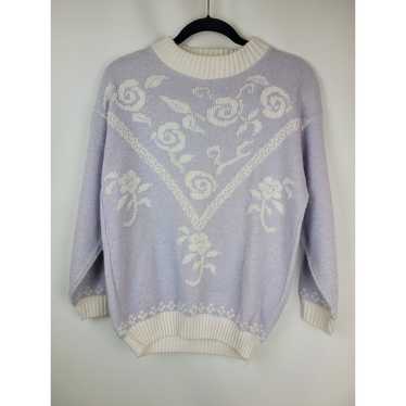 Vintage Lavender Knit Floral Rose Sweater Grandmac