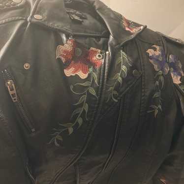 Leather Black Jacket With Flowers