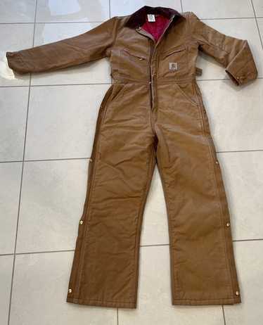 【USA-vintage】carhartt cover-all 80s 90s VTG 80s Carhartt Overalls Men Fit 36x27 Tan Double Knee Duck