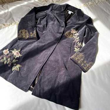 cabi vintage black floral whimsygoth velvet coat w