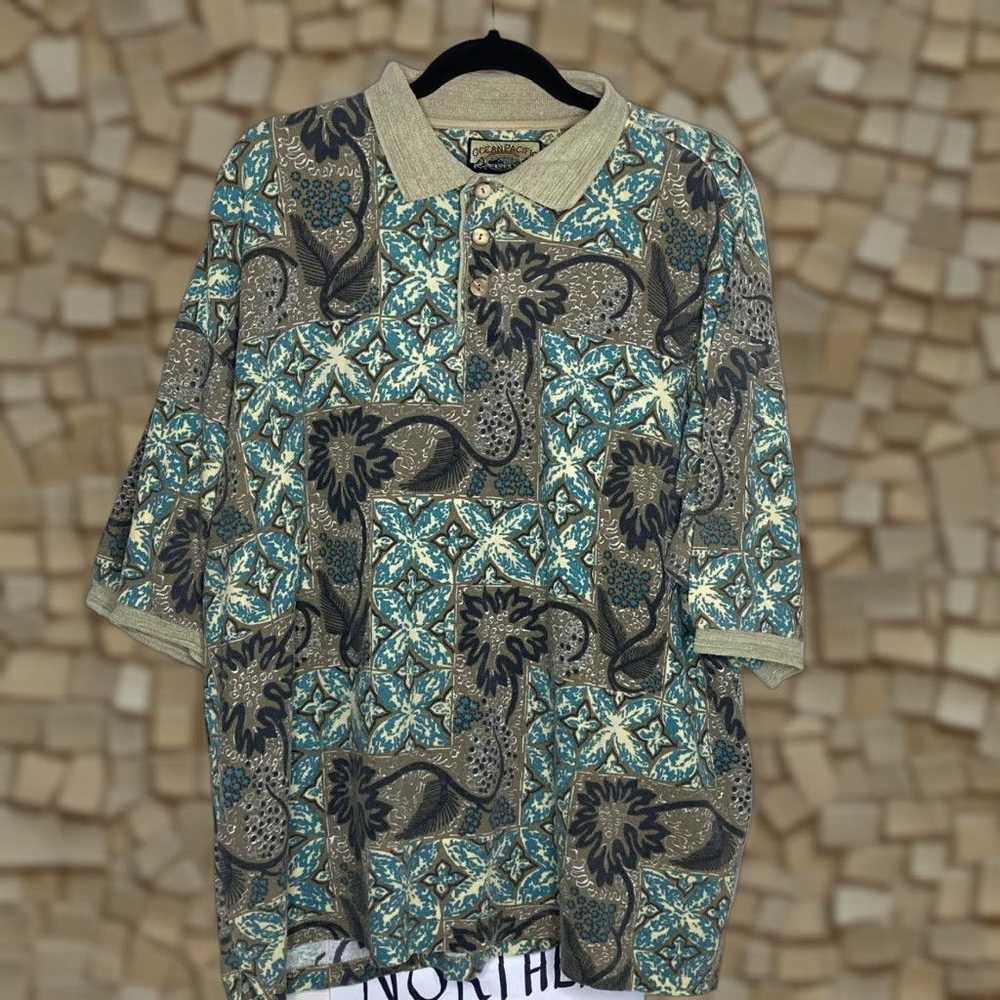 Ocean Pacific VINTAGE Ocean Pacific Mens Floral Polo Shirt XL Multicolor Tropical 100% Cotton