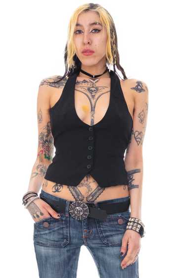 VIntage Y2K Black Vest Halter Top - S/M