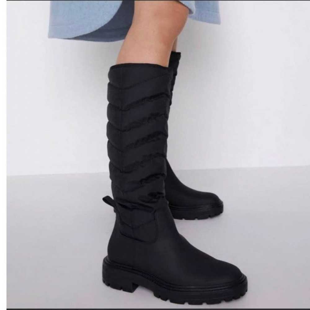 Zara Black Low Heel Quilted Rubberized Tall Boots… - image 1