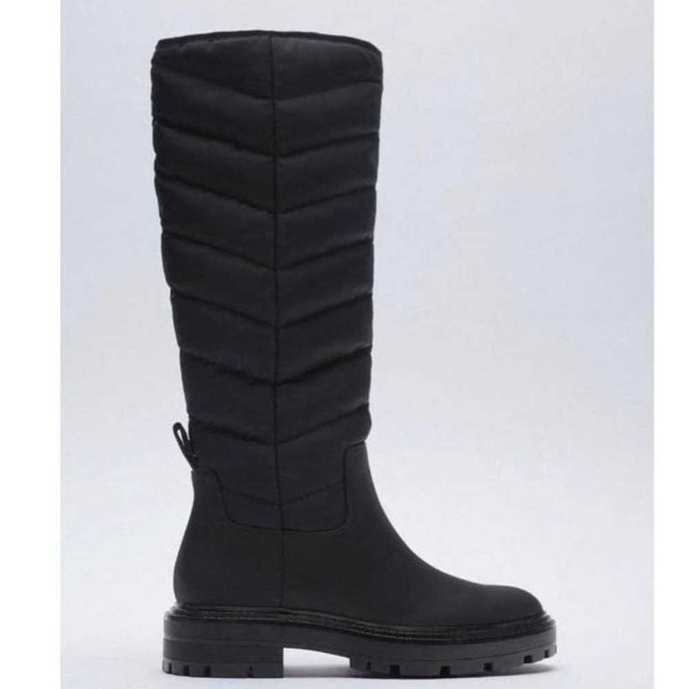 Zara Black Low Heel Quilted Rubberized Tall Boots… - image 2