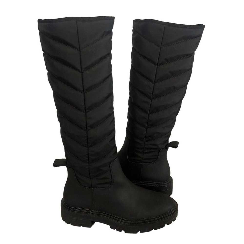 Zara Black Low Heel Quilted Rubberized Tall Boots… - image 3